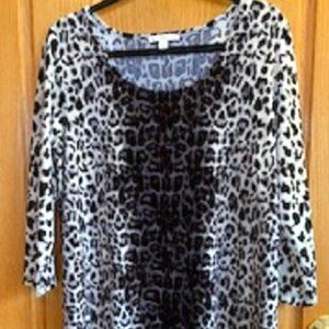 Isaac Mizrahi Women's Dress Faux Velvet Leopard Print Black/White Sz: L